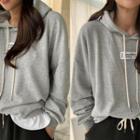 Letter Patch Oversize Hoodie Gray - One Size