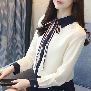 Tie Neck Color Block Blouse