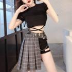 Short-sleeve Crop T-shirt / Pleated Skirt / Shorts / Belt