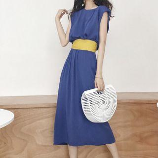 Tie-waist Sleeveless Midi Shift Dress