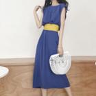 Tie-waist Sleeveless Midi Shift Dress