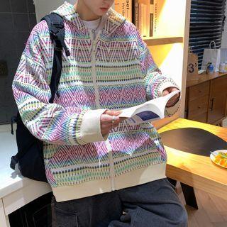 Long-sleeve Pattern Zipped Hooded Jacket