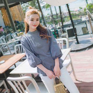 Lantern-sleeve Striped Blouse