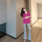 V-neck Short-sleeve T-shirt / Boot-cut Pants