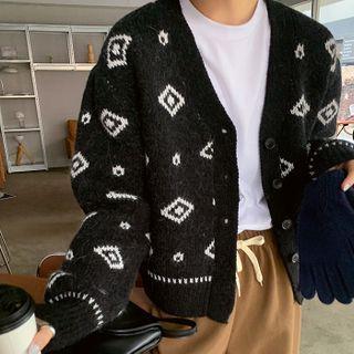 Mohair Blend Pattern Cardigan Black - One Size