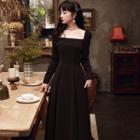 Long-sleeve Square-neck A-line Evening Gown / Cocktail Dress