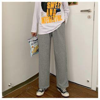 Elastic-waist Zip-side Straight Leg Pants