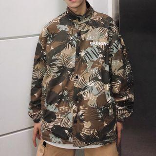Reversible Leaf Print Button-up Jacket
