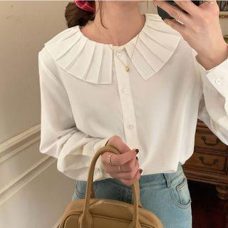 Long-sleeve Peter Pan Collar Ruffle Trim Shirt
