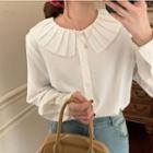 Long-sleeve Peter Pan Collar Ruffle Trim Shirt