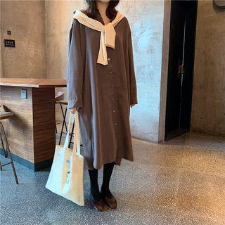 Long-sleeve Midi Shirtdress Gray - One Size