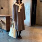 Long-sleeve Midi Shirtdress Gray - One Size