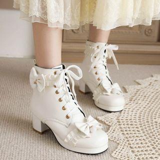 Platform Low Heel Lace-up Short Boots