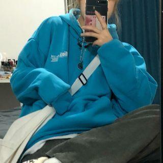 Lettering Hoodie / Corduroy Wide-leg Pants