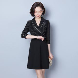 Pinstriped Long-sleeve Mini A-line Dress