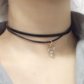 Rhinestone Pendant Layered Faux Leather Choker As Shown In Figure - One Size