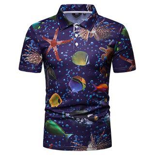 Short-sleeve Fish Print Polo Shirt