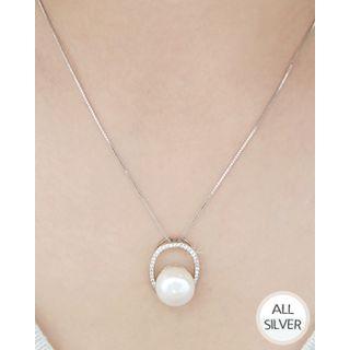 Faux Pearl-pendant Silver Necklace