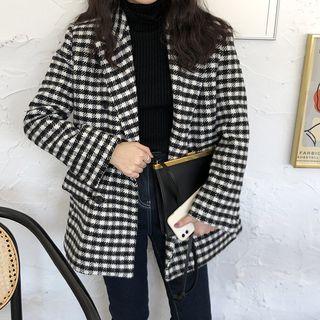 Check Padded-shoulder Coat Black & White - One Size