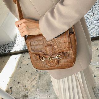 Horsebit Croc-grain Shoulder Bag