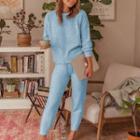 Set: Long-sleeve Plain Sweatshirt + Plain Pants