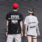 Couple Matching Short-sleeve Print T-shirt With Lettering Strap