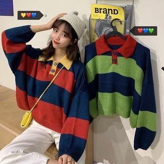 Color-panel Knit Polo Shirt Red - One Size