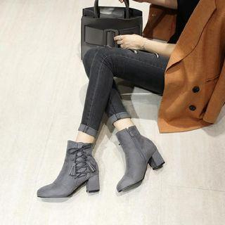 Lace Up Block Heel Short Boots