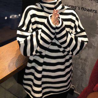 Striped Turtleneck Sweater Stripe - One Size