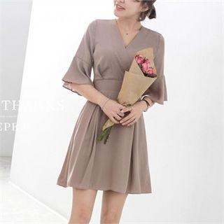 V-neck Tie-waist A-line Mini Dress
