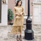 Puff-sleeve Chiffon Midi Dress