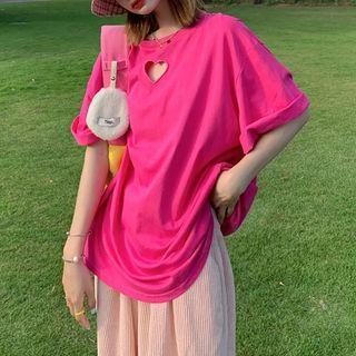 Elbow Sleeve Heart Keyhole T-shirt