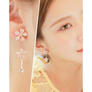 Flower Drop Earrings Pink Gold - One Size