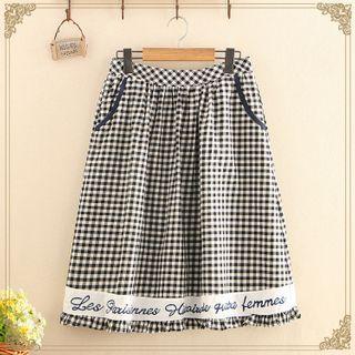 Plaid Embroidered Mini Skirt As Shown In Figure - One Size