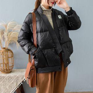 Padded V-neck Buttoned Jacket