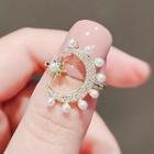 Moon & Star Faux Pearl Open Ring Ly1408 - White & Gold - One Size