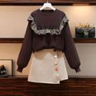 Ruffle Cable-knit Sweater / Mini A-line Skirt / Set