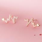 925 Sterling Silver Rhinestone Heartbeat Earring 1 Pair - Gold - One Size