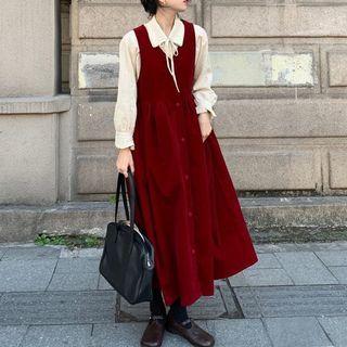 Plain Blouse / Tie-neck Shirt / Sleeveless Midi Dress