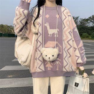 Color Block Sweater Sweater - Purple & Pink & White - One Size