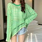 Oversized Striped Sheer Knit Long-sleeve Top