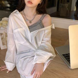 Cold-shoulder Mock Two-piece Mini Shirt Dress