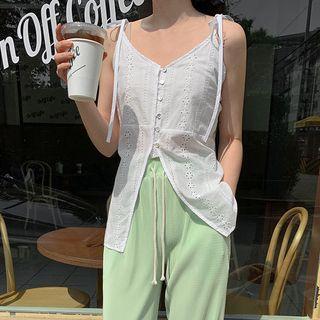 Tie-shoulder Eyelet-lace Top