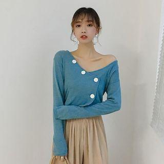 Long Sleeve V-neck Button Cropped Top