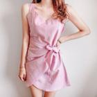 Wrap-front Linen Blend Jumper Dress