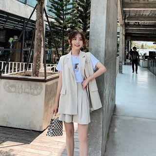 Set: Double Breasted Vest + Wide-leg Dress Shorts