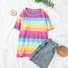 Short Sleeve Rainbow Stripe T-shirt Rainbow Stripe - One Size