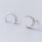925 Sterling Silver Rhinestone Moon Earring 1 Pair - S925 Silver - One Size
