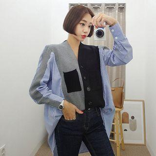 Color-block Stripe-panel Cardigan