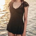 Short-sleeve Lace Frill Trim Swimsuit